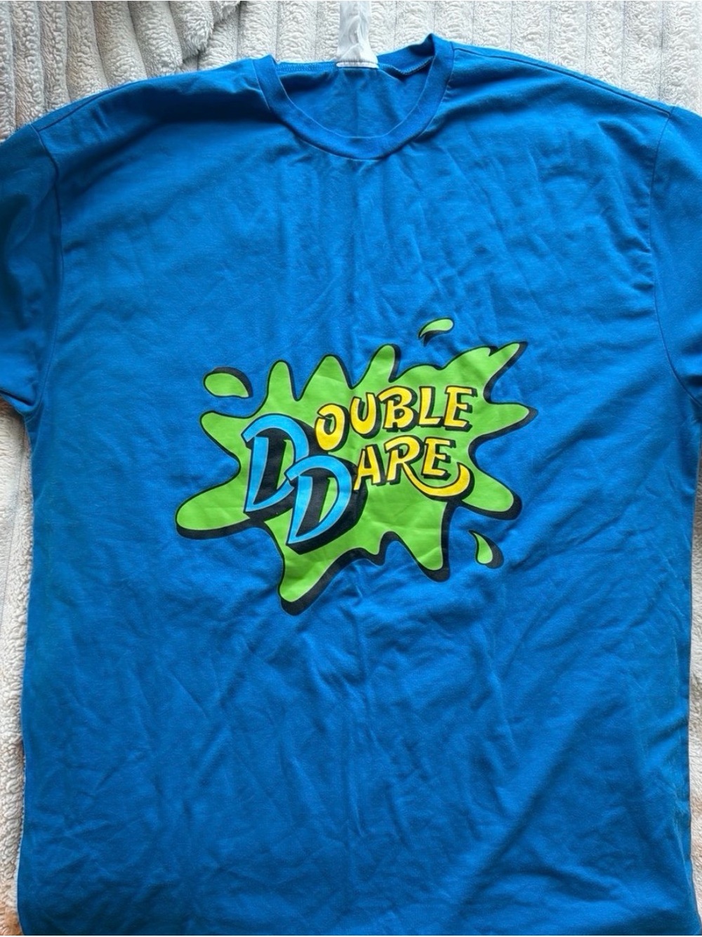 Spirit Bright Blue Double Dare Graphic Tee with Green and Yellow Logo